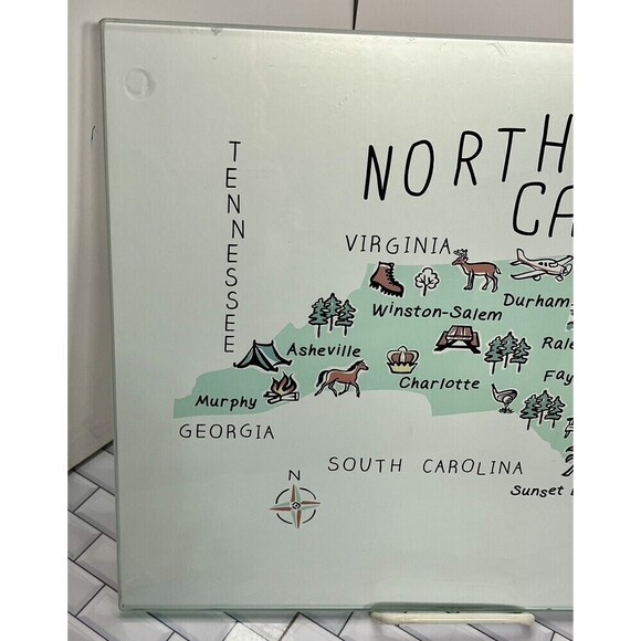 North Carolina Map Art Cutting Board Glass Charcuterie Board Party *Tiny Flaw - Picture 2 of 10